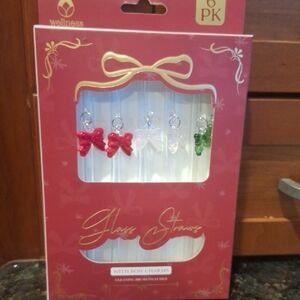 Glass Straws with Bow Charms - 6 Pack